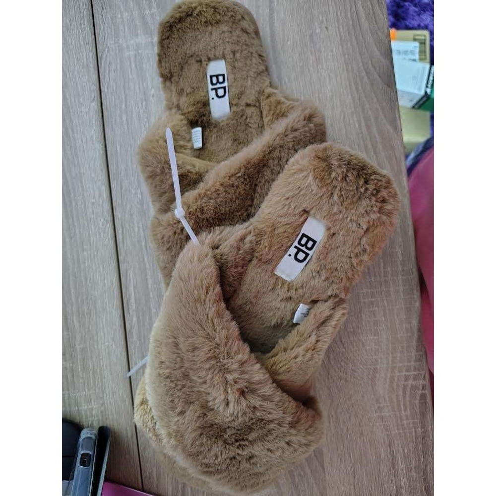 BP Faux Fur‎ Slides Slippers Tan Women's Cozy Comfort Size XL